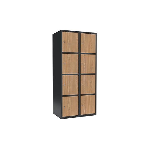 7042424846577 - 4er-Schließfachschrank Fydor 2 Abteile grau   Eiche B 800 mm 2 Abteile flache Dachform Zylinderschloss kaiserkraft