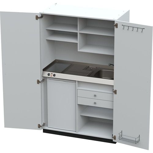 4021176531118 - Schrankküche mit Flügeltüren 2 Glaskeramikkochfelder Becken rechts weiß 1956x1200x650 mm kaiserkraft