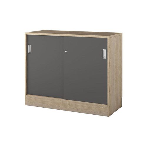 5905745101669 - Schrank Chicago mit Schiebetüren HxBxT 948 x 1215 x 400 mm Eiche   dunkelgrau kaiserkraft