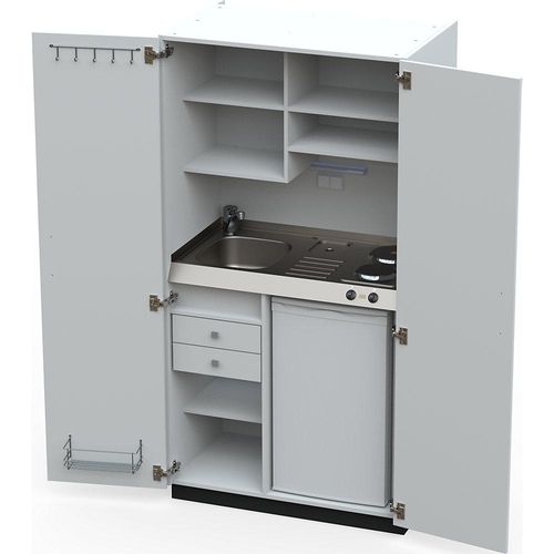 4021176421112 - Schrankküche mit Flügeltüren 2 Massekochfelder Becken links weiß 1956x1000x650 mm kaiserkraft