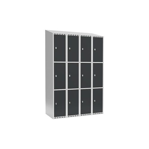 7042423040075 - 3er-Schließfachschrank Fydor 4 Abteile lichtgrau   grau B 1200 mm 4 Abteile schräge Dachform Vorhängeschloss kaiserkraft