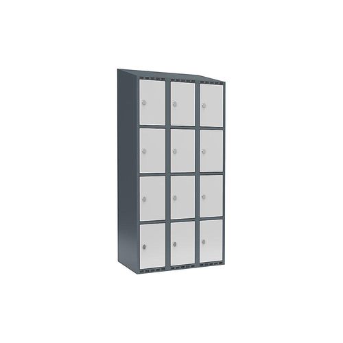 7042424834031 - 4er-Schließfachschrank Fydor 3 Abteile blaugrau   lichtgrau B 900 mm 3 Abteile schräge Dachform Vorhängeschloss kaiserkraft