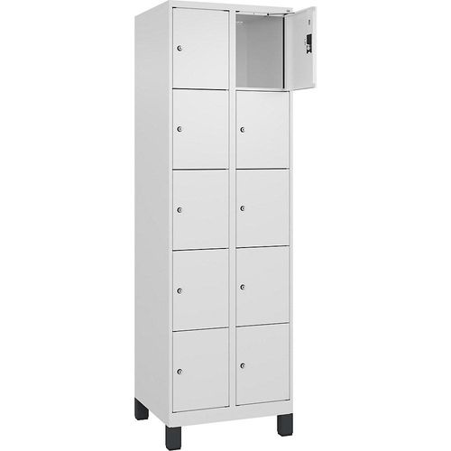 4068192013341 - 5er-Schließfachschrank Evolo PLUS 2 Abteile weiß B 600 mm 10 Fächer mit breiten Füßen Zylinderschloss kaiserkraft