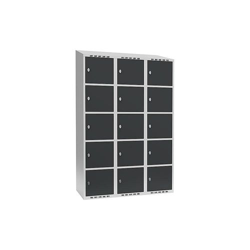 7042423042628 - 5er-Schließfachschrank Fydor 3 Abteile lichtgrau   grau B 1200 mm 3 Abteile schräge Dachform Vorhängeschloss kaiserkraft