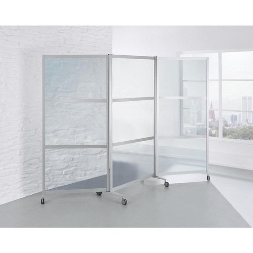4260222866655 - Mobile Faltstellwand schwer entflammbar Alurahmen mit ESG-Sicherheitsglas HxBxT 1900 x 2800 x 450 mm klar kaiserkraft