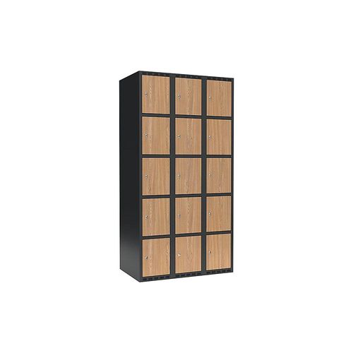 7042424848236 - 5er-Schließfachschrank Fydor 3 Abteile grau   Eiche B 900 mm 3 Abteile flache Dachform Zylinderschloss kaiserkraft
