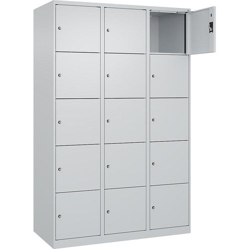 4068192007333 - 5er-Schließfachschrank Evolo PLUS 3 Abteile lichtgrau B 1200 mm 15 Fächer mit Bodengleitern Zylinderschloss kaiserkraft