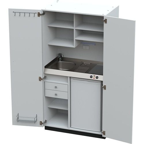 4021176621116 - Schrankküche mit Flügeltüren 2 Glaskeramikkochfelder Becken links weiß 1956x1000x650 mm kaiserkraft