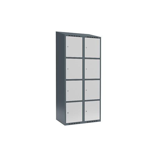 7042424847024 - 4er-Schließfachschrank Fydor 2 Abteile blaugrau   lichtgrau B 800 mm 2 Abteile schräge Dachform Zylinderschloss kaiserkraft
