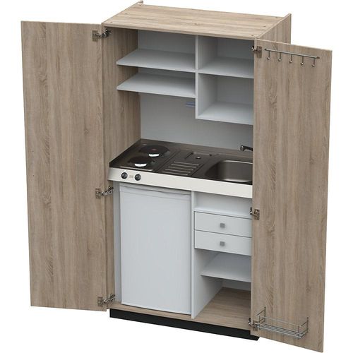 4021176323317 - Schrankküche mit Flügeltüren 2 Massekochfelder Becken rechts Eiche 1956x1000x650 mm kaiserkraft