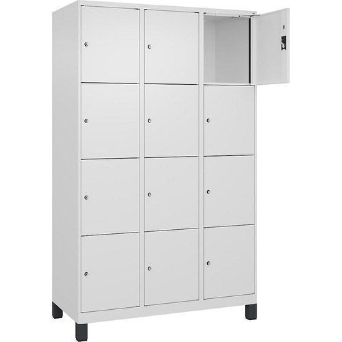 4068192017035 - 4er-Schließfachschrank Evolo PLUS 3 Abteile weiß B 1200 mm 12 Fächer mit breiten Füßen Zylinderschloss kaiserkraft