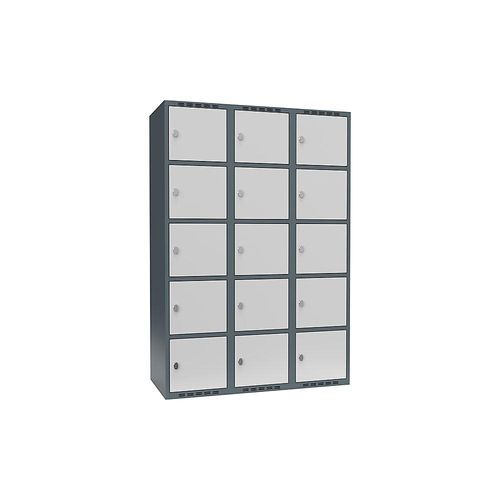 7042424834871 - 5er-Schließfachschrank Fydor 3 Abteile blaugrau   lichtgrau B 1200 mm 3 Abteile flache Dachform Vorhängeschloss kaiserkraft