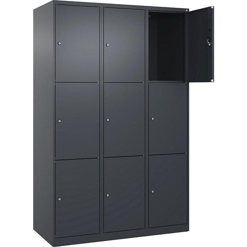 4068192006824 - 3er-Schließfachschrank Evolo PLUS 3 Abteile grau B 1200 mm 9 Fächer mit Bodengleitern Zylinderschloss kaiserkraft