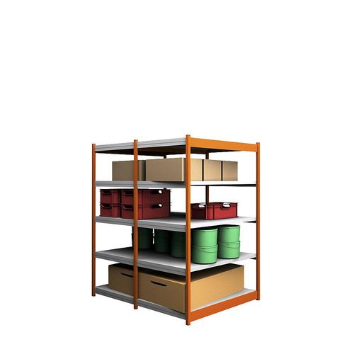 4250623734585 - Stabil-Steckregal doppelseitig Regalhöhe 2000 mm orange verzinkt Bodenbreite 1325 mm Grundregal Breite x Tiefe 1325 x 800 mm hofe