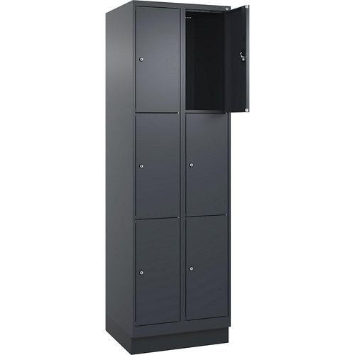 4068192022664 - 3er-Schließfachschrank Evolo PLUS 2 Abteile grau B 600 mm 6 Fächer mit Bodensockel Zylinderschloss kaiserkraft