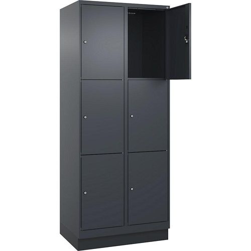4068192024019 - 3er-Schließfachschrank Evolo PLUS 2 Abteile grau B 800 mm 6 Fächer mit Bodensockel Zylinderschloss kaiserkraft