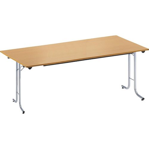 3700245508169 - Klapptisch mit abgerundeten Kanten Rundrohr-Gestell Plattenform rechteckig 1600 x 700 mm Gestell alufarben Platte Buche-Dekor kaiserkraft