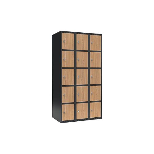7042424834338 - 5er-Schließfachschrank Fydor 3 Abteile grau   Eiche B 900 mm 3 Abteile flache Dachform Vorhängeschloss kaiserkraft