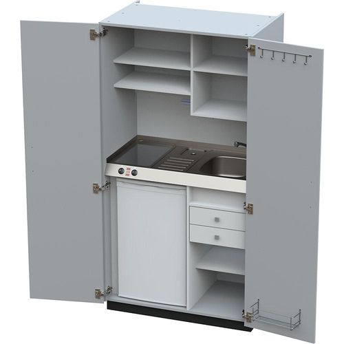 4021176522215 - Schrankküche mit Flügeltüren 2 Glaskeramikkochfelder Becken rechts grau 1956x1000x650 mm kaiserkraft