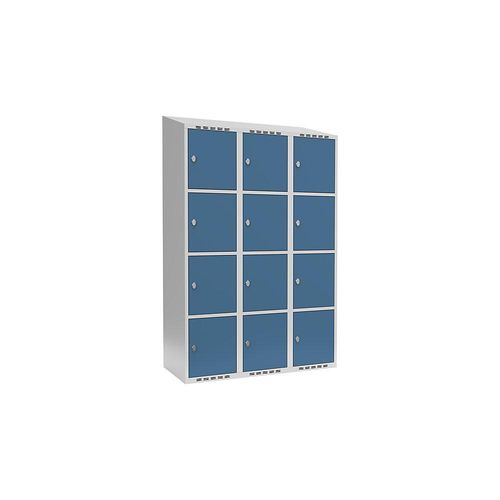 7042424834208 - 4er-Schließfachschrank Fydor 3 Abteile lichtgrau   brillantblau B 1200 mm 3 Abteile schräge Dachform Vorhängeschloss kaiserkraft