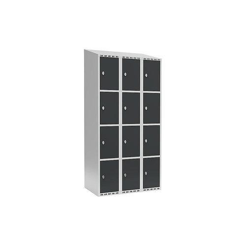 7042423040280 - 4er-Schließfachschrank Fydor 3 Abteile lichtgrau   grau B 900 mm 3 Abteile schräge Dachform Vorhängeschloss kaiserkraft