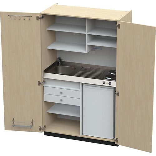 4021177250162 - Schrankküche mit Flügeltüren 2 Massekochfelder Becken links Birke 1956x1200x650 mm kaiserkraft