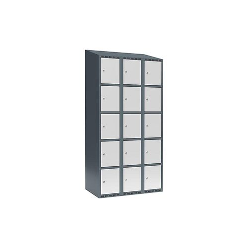 7042424846843 - 5er-Schließfachschrank Fydor 3 Abteile blaugrau   lichtgrau B 900 mm 3 Abteile schräge Dachform Zylinderschloss kaiserkraft