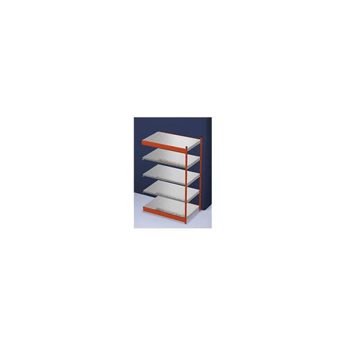 4250623734110 - Stabil-Steckregal einseitig Regalhöhe 2000 mm orange verzinkt Bodenbreite 1325 mm Anbauregal Breite x Tiefe 1325 x 800 mm hofe