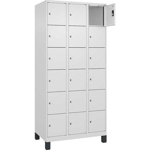 4068192016311 - 6er-Schließfachschrank Evolo PLUS 3 Abteile weiß B 900 mm 18 Fächer mit breiten Füßen Zylinderschloss kaiserkraft 4068192016311 - 6er-Schließfachschrank Evolo PLUS 3 Abteile weiß B 900 mm 18 Fächer mit breiten Füßen Zylinderschloss kaiserkraft