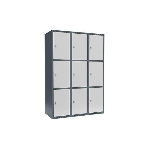 7042424834833 - 3er-Schließfachschrank Fydor 3 Abteile blaugrau   lichtgrau B 1200 mm 3 Abteile flache Dachform Vorhängeschloss kaiserkraft
