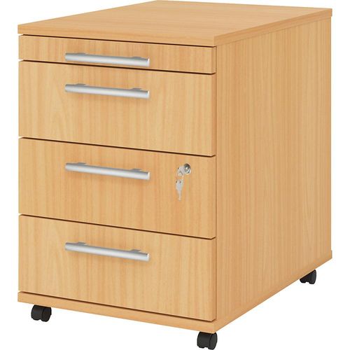 4032062257906 - Rollcontainer HxBxT 590 x 428 x 580 mm 3 Schubladen Buche-Dekor kaiserkraft