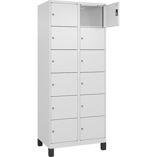 4068192014966 - 6er-Schließfachschrank Evolo PLUS 2 Abteile weiß B 800 mm 12 Fächer mit breiten Füßen Zylinderschloss kaiserkraft