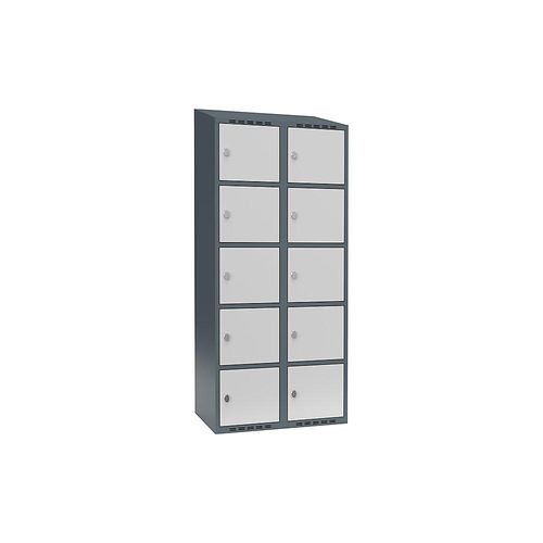7042424834239 - 5er-Schließfachschrank Fydor 2 Abteile blaugrau   lichtgrau B 800 mm 2 Abteile schräge Dachform Vorhängeschloss kaiserkraft