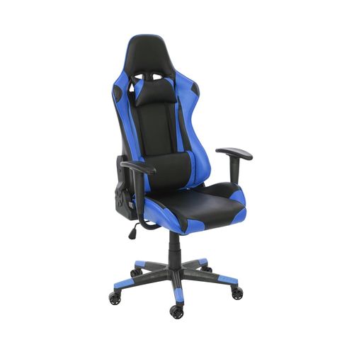 4057651248707 - Bürostuhl MCW-D25 Schreibtischstuhl Gamingstuhl Chefsessel Bürosessel 150kg belastbar Kunstleder ~ schwarz blau