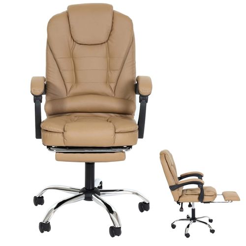 4057651825038 - Bürostuhl MCW-M80 Schreibtischstuhl Drehstuhl Chefsessel ausziehbare Fußstütze Kunstleder silbernes Fußkreuz ~ taupe 4057651825038 - Bürostuhl MCW-M80 Schreibtischstuhl Drehstuhl Chefsessel ausziehbare Fußstütze Kunstleder silbernes Fußkreuz ~ taupe
