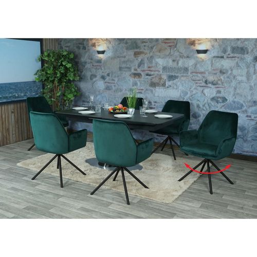 4057651531830 - Esszimmer-Set MCW-G67 Esstisch 6x Stuhl ausziehbar 160-200cm drehbar Marmor-Optik ~ grün Beine schwarz