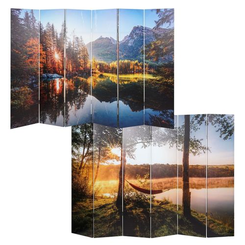 4057651565873 - Foto-Paravent mit Schallschutz MCW-L55 akustischer Raumteiler Trennwand Sichtschutz MVG ~ 180x245cm Waldsee