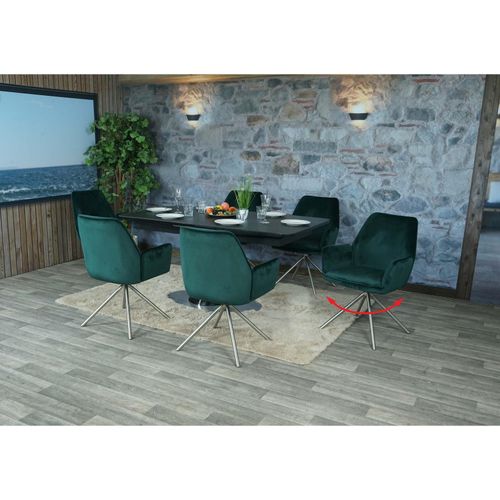 4057651745763 - Esszimmer-Set MCW-G67 Esstisch 6x Stuhl ausziehbar 160-200cm drehbar Marmor-Optik ~ grün Beine Edelstahl