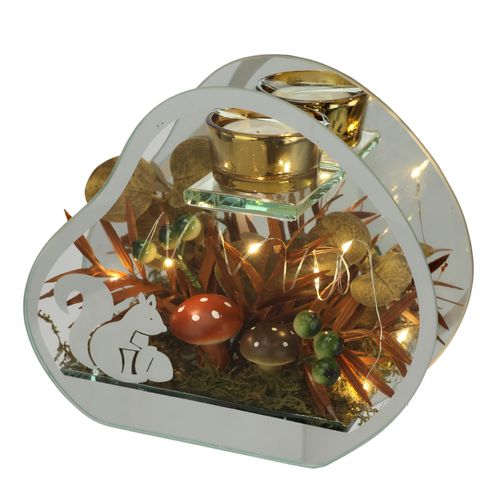 4019844809911 - Teelichthalter IGEA Teelichthalter aus Glas mit Teelichtkerze braun B18cm H16cm Glas Kerzenhalter Herbstlich dekoriert mit Pilze Eichhörnchen Herbstlaub Kerze Windlicht