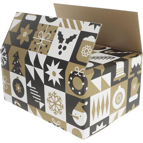4251924790157 - Geschenkbox Christmas Pattern gold Innenmaße 390 x 290 x 177 mm ab 100 Stk kaiserkraft