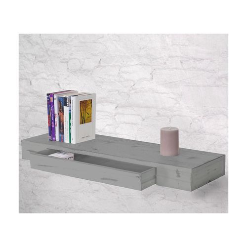 4057651119502 - Wandregal Cher Hängeregal Regal 80cm Schublade ~ grau shabby