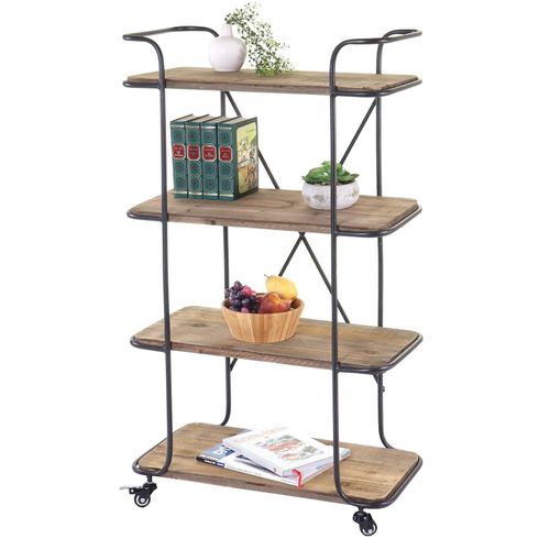 4057651272856 - Rollregal MCW-D97 Regal Rollwagen Bücherregal Metallregal mit Rollen 4 Ebenen Tanne Holz 116x637x34cm 4057651272856 - Rollregal MCW-D97 Regal Rollwagen Bücherregal Metallregal mit Rollen 4 Ebenen Tanne Holz 116x637x34cm