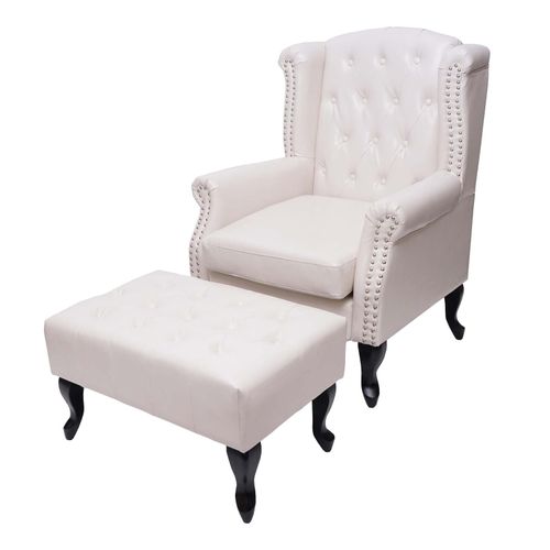 4057651527222 - Sessel Relaxsessel Clubsessel Ohrensessel Chesterfield Oxford Kunstleder ~ creme-weiß mit Ottomane 4057651527222 - Sessel Relaxsessel Clubsessel Ohrensessel Chesterfield Oxford Kunstleder ~ creme-weiß mit Ottomane