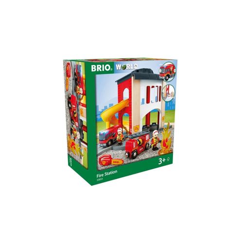 7312350338331 - RAVENSBURGER Brio World Große mit Feuerwehr-Einsatzfahrzeug und Feuerwehrmann - Kleinkindspielzeug 63383300 Feuerwehr Station Altersgruppe 3+