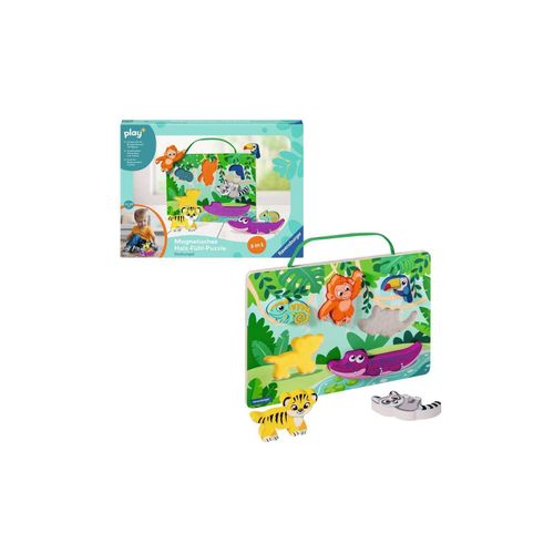4005556048724 - Ravensburger 4872 Play+ Magnetisches Holz-Fühl-Puzzle Dschungel 6 Puzzleteile und stabiles Holzbrett Holzpuzzle FSC für Kinder ab 1 Jahr