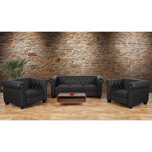 4052826151431 - Luxus 3-1-1 Sofagarnitur Couchgarnitur Loungesofa Chesterfield Edinburgh Kunstleder ~ eckige Füße schwarz 4052826151431 - Luxus 3-1-1 Sofagarnitur Couchgarnitur Loungesofa Chesterfield Edinburgh Kunstleder ~ eckige Füße schwarz