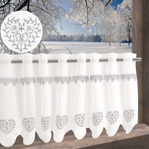 4068222604907 - Scheibengardine HOME AFFAIRE Bilten Gr 1 grau B87cm H30cm Polyester Gardinen