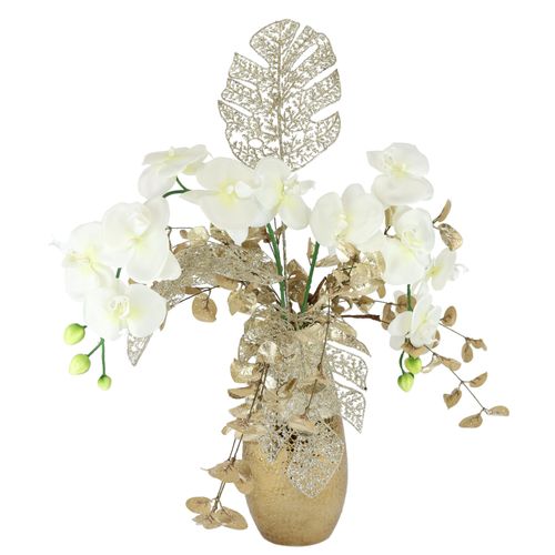 4019844797416 - Winterliche Kunstpflanze IGEA Gesteck mit Orchidee in Keramikvase festliche Weihnachtdeko weiß B47cm H60cm T23cm Kunststoff Polyester Kunstpflanzen Kunstblumen-Arrangement Blumenensemble Weihnachtsgesteck
