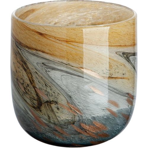 4063387398951 - Tischvase GILDE Vida Vasen Gr B H T 16 cm x 17 cm x 16 cm Ø 16 cm blau (blaugrau braun) Blumenvasen aus Glas mundgeblasen Höhe ca 17 cm