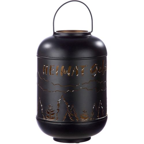 4063387691427 - Kerzenlaterne GILDE Heimat Gefühl mit ausgestanztem Motiv Kerzenhalter Gr H 37 cm schwarz Windlichter Laternen Kerzenhalter aus Metall Laterne Weihnachtsdeko